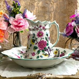 Vintage Old Foley “Chinese Rose” Dish & Pitcher, James Kent Staffordshire